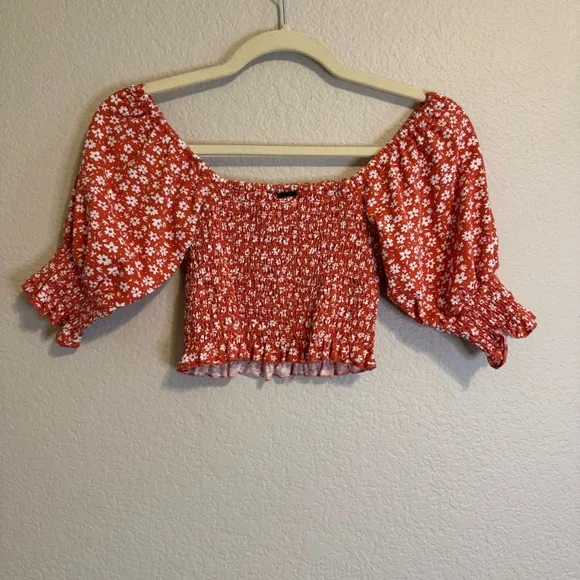 Billabong Orange Smocked Floral Crop Top Tube Top - S - Picture 6 of 11